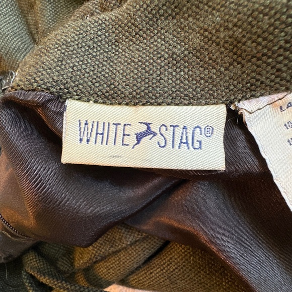 Vintage Southwestern Boho White Stag Olive Green Maxi Skirt 10 Hippie Fringe 90s - Picture 6 of 11